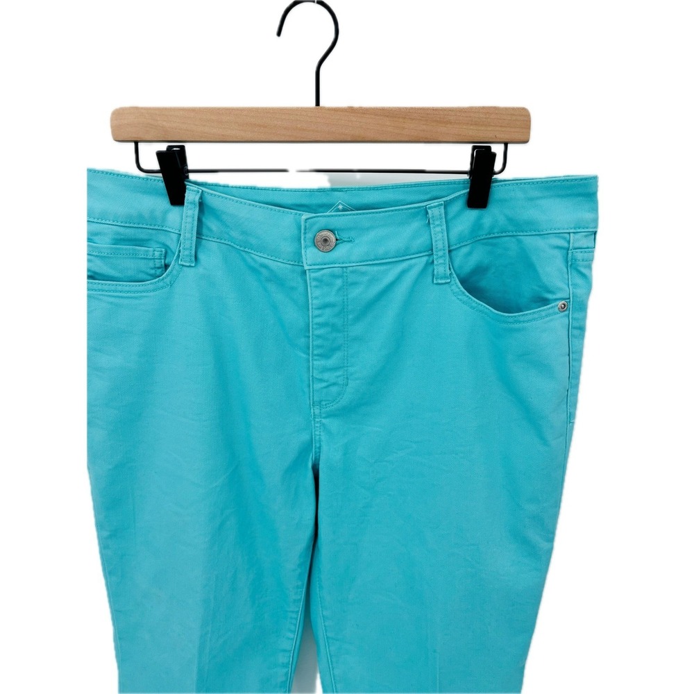 St Johns Bay Capri Pants Womens 14 Turquoise Blue 7 Pocket Stretch Cotton Good